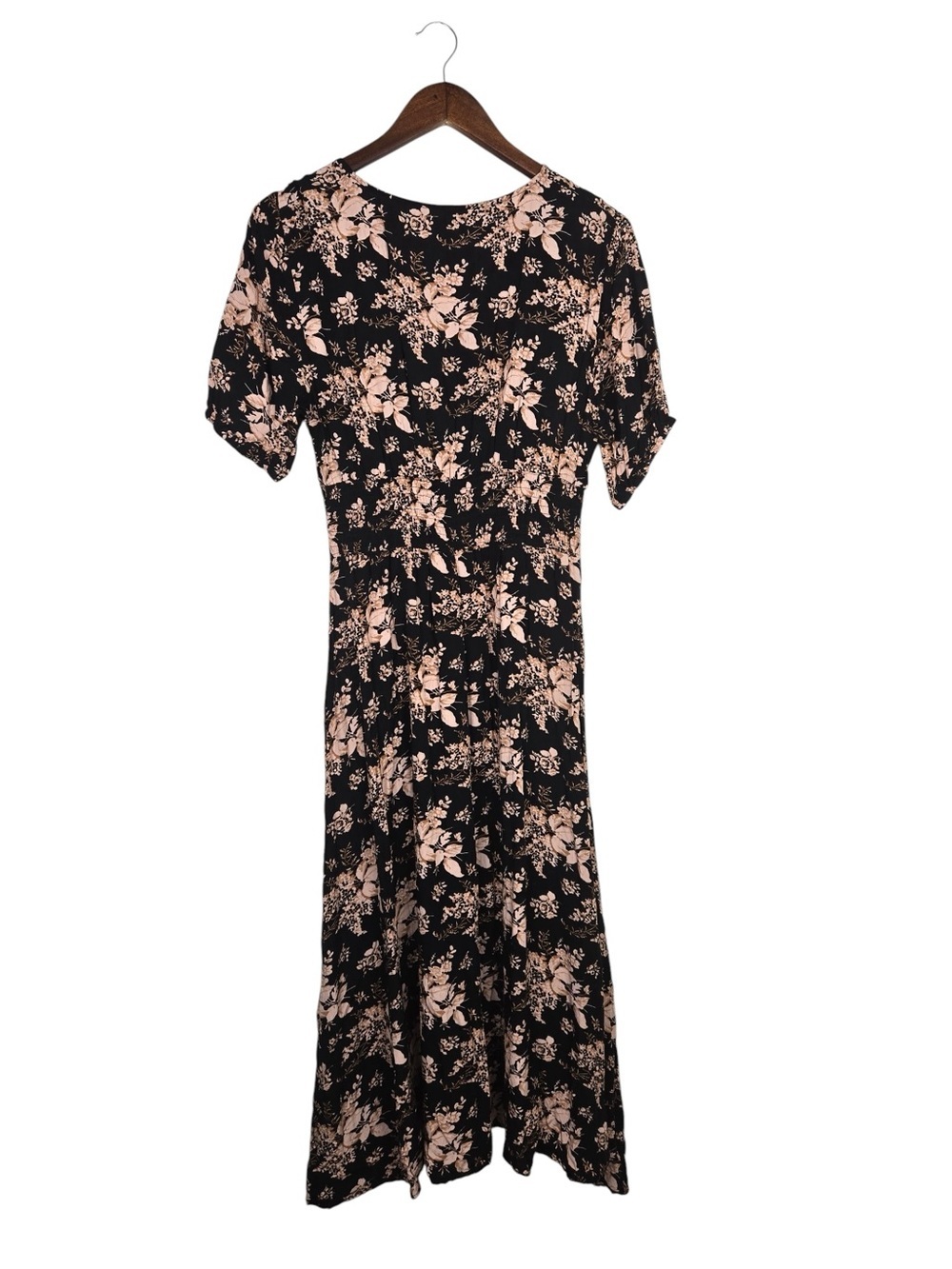 BROVAVE Black Floral Boho Midi Dress SZ L Cottagecore Romantic - Picture 6 of 10